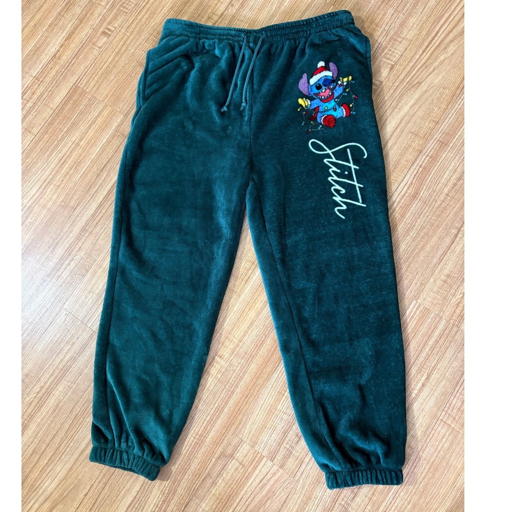 Disney Stitch Joggers Christmas Super‎ Soft Lounge Pants Green Holiday XXL